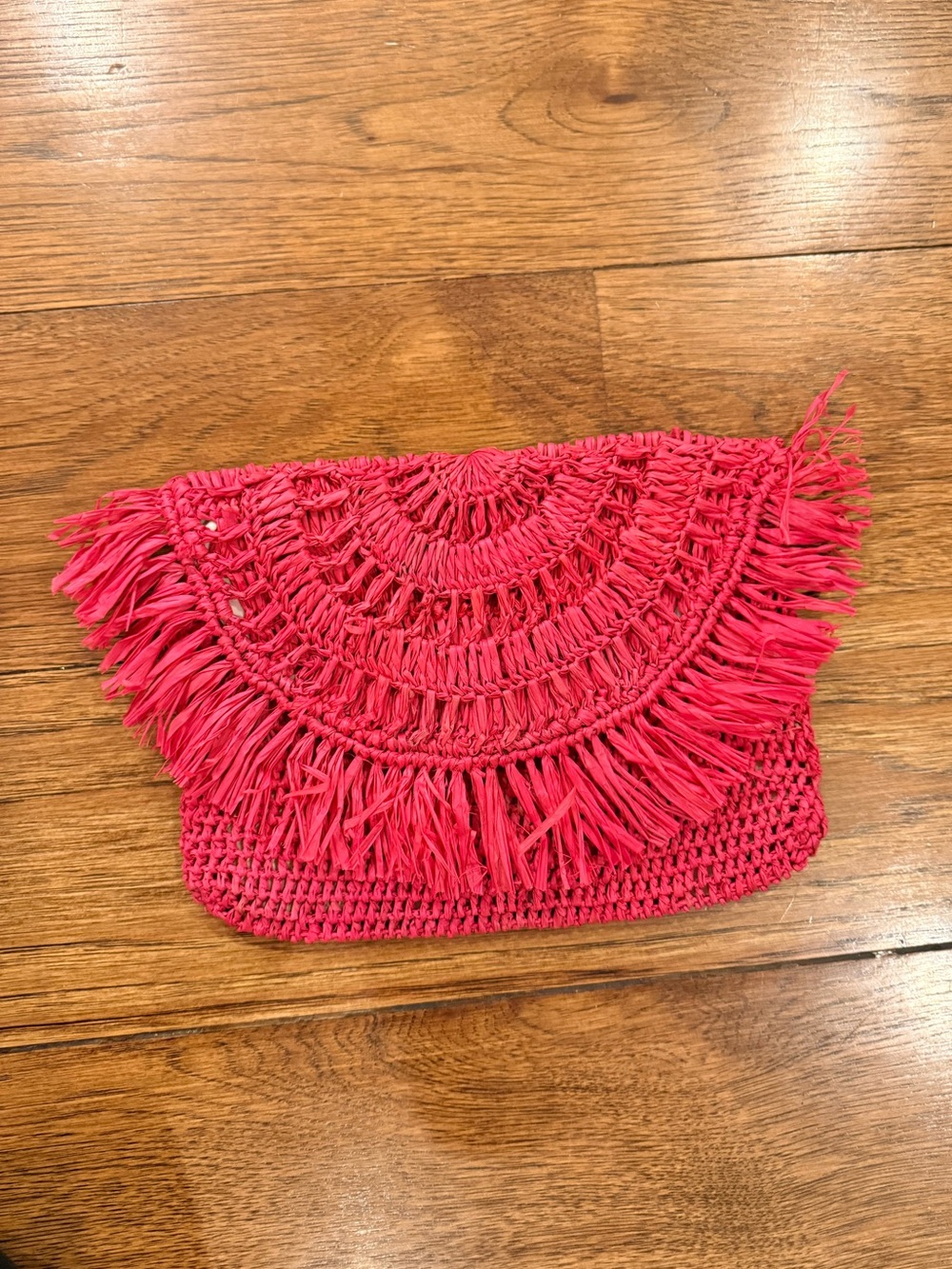 Mar y Sol Handwoven Fringe Straw Clutch - Pink